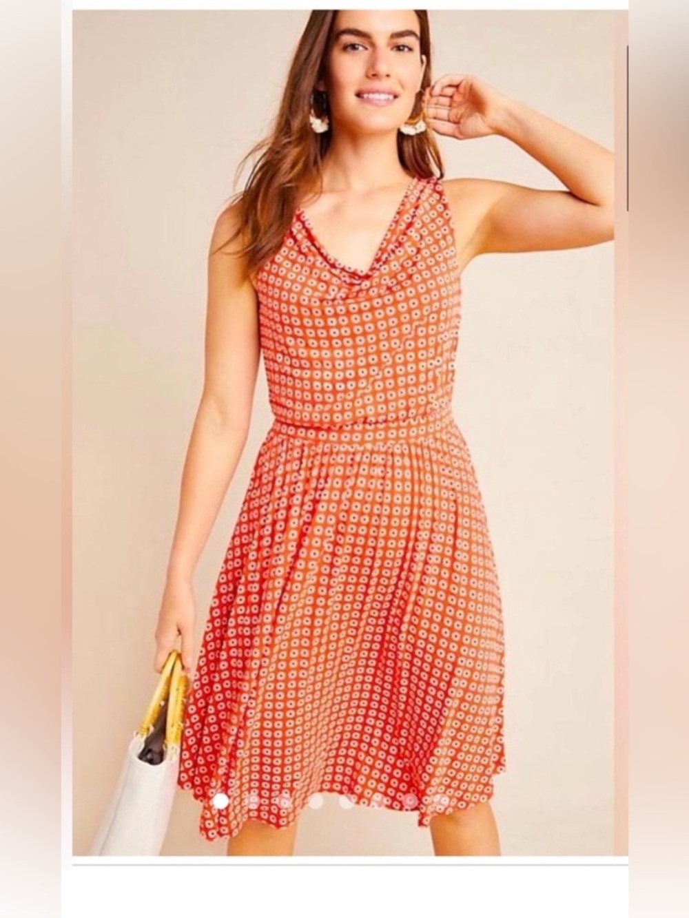 Maeve Anthropologie medium sleeveless fit and flare orange cream floral dress